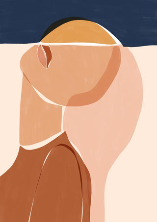 Abstract art showing a half face and sun in earthy tones, featured on the Half Face Half Sun - Ivy Green product page.