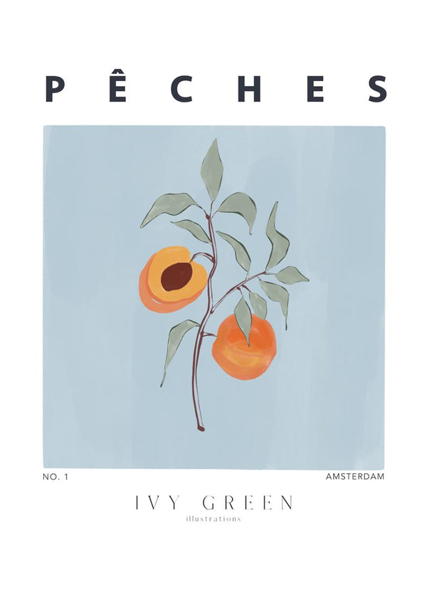 Illustration of two peaches on a branch, featured on the Peaches - Ivy Green product page.