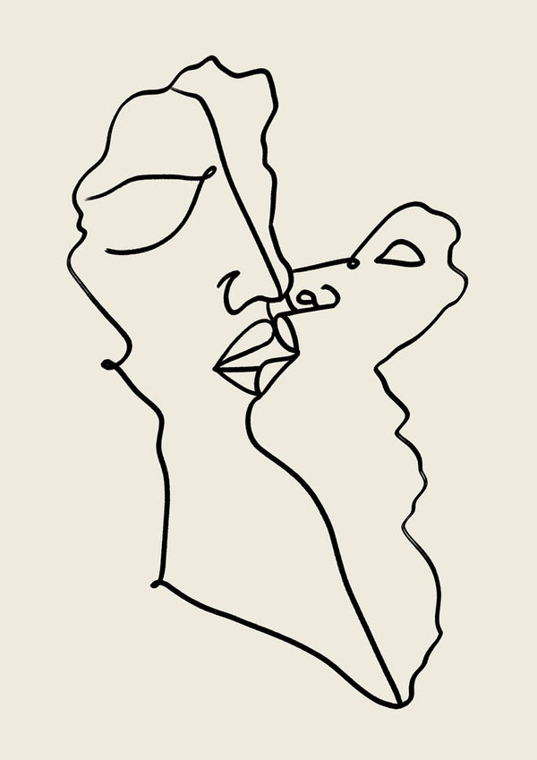 Minimalist line art of two abstract faces intertwined, emphasizing unity and modern design.
