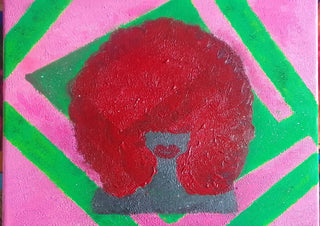 Sumptous by Naïve Art by YLR - a slate grey face under a deep red impasto afro on hot pink and green