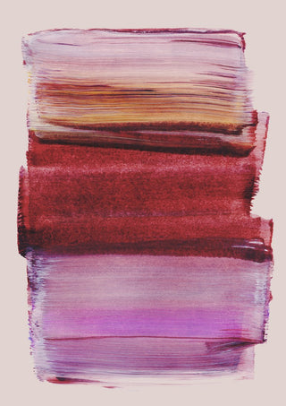 Abstract Brush Strokes 139 by Mareike Böhmer - mauve, brick red and magenta brush bands on dusty pink