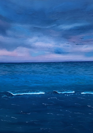 Tranquillita oceanica by KG Studio - an open sea at dusk in blue on blue under a lilac and pink horizon