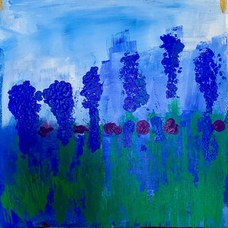 Summer Vibes by Maria-Tia - raised royal blue flower spikes over a green meadow