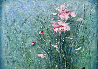 Pink Lilies in the Grass by Marina Agre - pale pink flowers in blue-green grass