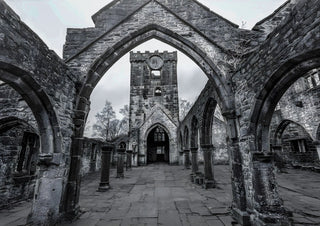 Church ruins by Northern Gnome Photography - black and white Gothic arches of the Heptonstall church ruin