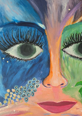 Blue and Green Face by Camilla Sabrina - close-up face in blue and green