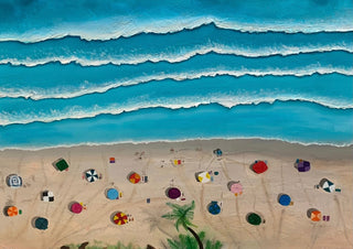 Siesta at the Beach by KG Studio - aerial view of turquoise surf and a beach with parasols