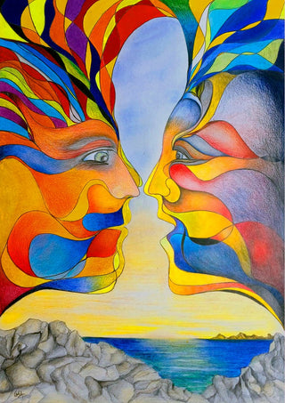 Diplomatische Illusion by wodeoldau - two colourful profiles facing each other