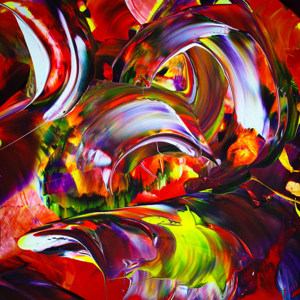 Abstract in perfection by Walter Zettl - sweeping glossy curves of red, violet, white and lime green paint