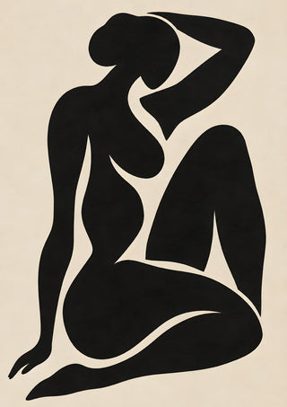 Black Nude Silhouette – Minimalist Abstract Figure Wall Art by TimlessArtworks - seated figure cut out in solid black on a warm cream background