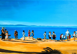 Above Rhodes Town by Nella Hajdu - visitors on a sandy terrace looking out over the deep blue sea
