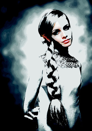 Twiggy by Pelecan Schneider - a high-contrast portrait with a dark fringe and a long plait
