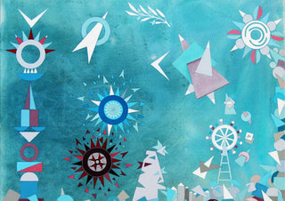 Give Peace a Chance by Andreas Pohle - cut geometric stars and a white olive branch on a turquoise ground