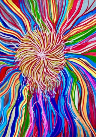 Rainbow Spin by Da Winters - coloured ribbons spiralling out from a knot at the centre