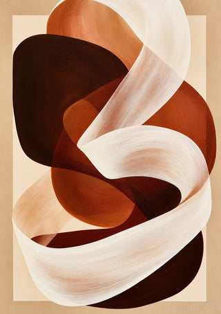 Ribbon in Rust by Martina Karlsson - cream and rust ribbons twisting over dark brown shapes on beige