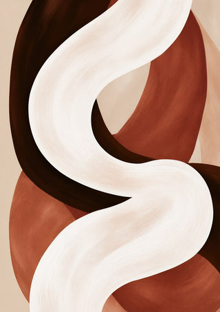 Curve in Cream by Martina Karlsson - a wide cream ribbon curving over rust and dark brown shapes