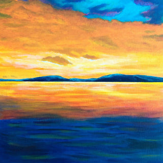 Under An Evening Sky by Finbar Stevens - an orange sunset over deep blue water