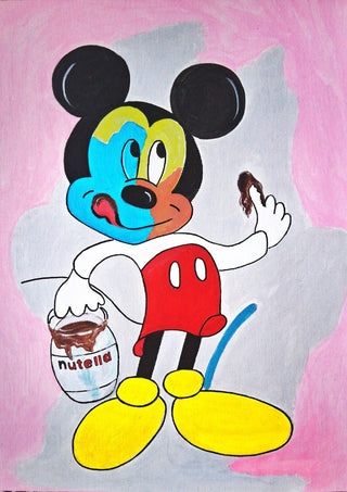 Not by Cheese Alone by NKo - Mickey Mouse holding a jar of Nutella in flat pop colour