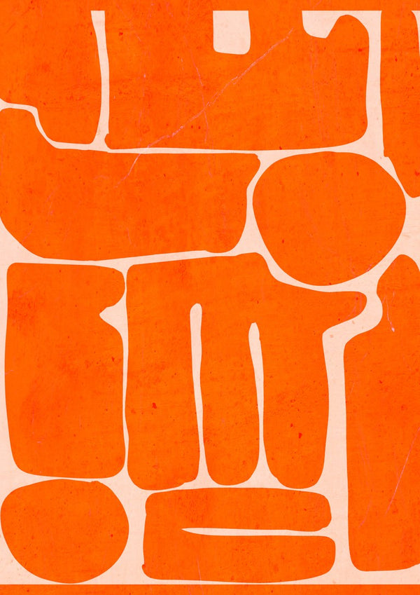 Modern Abstract Minimal Shape 162 by ThingDesign - hand cut orange blocks on a cream ground
