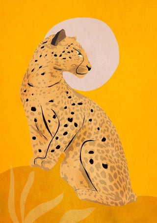 Leopard by ThingDesign - a spotted leopard in profile against a warm yellow ground