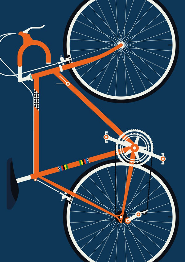 Swedish Racing Bike by Bo Lundberg - an orange racing bicycle on a deep navy ground