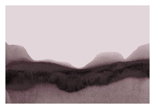abstract moody landscape by Iris Lehnhardt - a dark ink ridge of hills under a dusty mauve sky