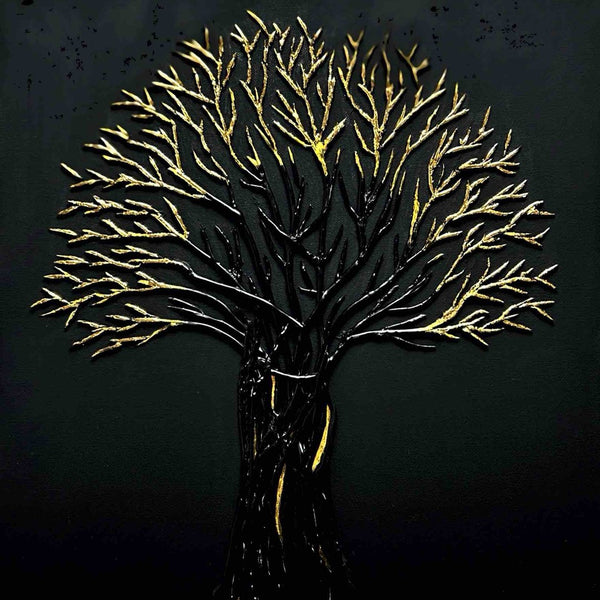 The Golden Tree by Marcel Herrmann - a tree in raised black and gold relief against a near-black ground