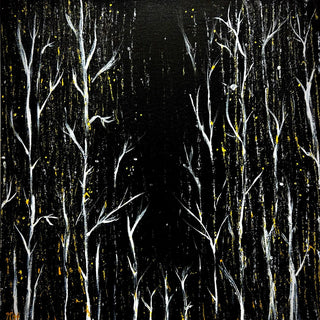 White Birches at Night by Marcel Herrmann - slender white birch trunks crowded against a black ground