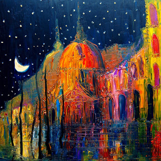Crescent over the Domes by Justyna Kopania - glowing domes under a crescent moon and white stars