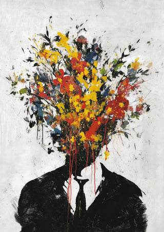 Headbloom x Banksy by Decker Studios - suited figure with a burst of flowers for a head