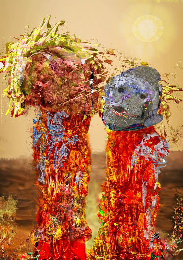 yellow is the color by Henrik Kock - two robed figures with leaf crowns under a golden sky