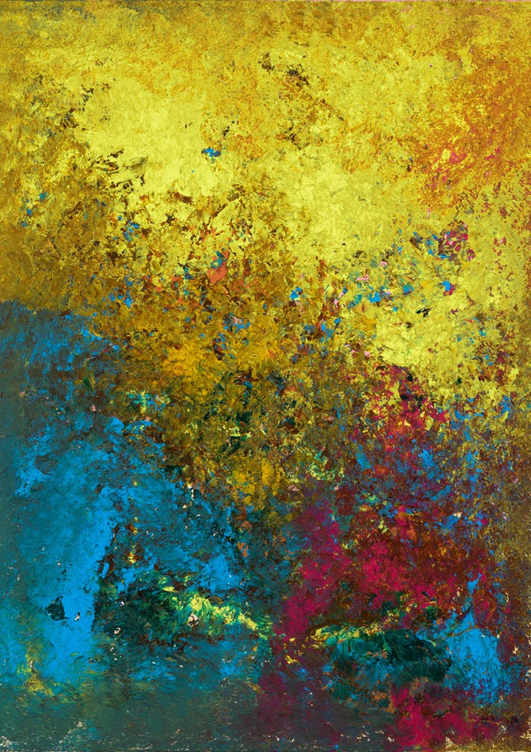 Blütenstaub by Sophie Schillen - an abstract of yellow and turquoise with scattered magenta flecks