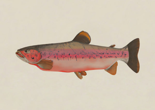 Fishy by Interiorisla - a painted trout in rose pink and olive on a bare cream ground