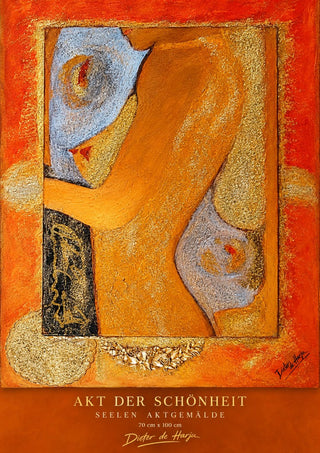 AKT DER SCHÖNHEIT by Dieter de Harju - an abstract nude in ochre and pale blue on burnt orange
