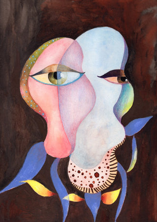 Two Eyes, One Head by Shimmering Ugly - a head of pink, lilac and pale blue lobes with two eyes on dark brown