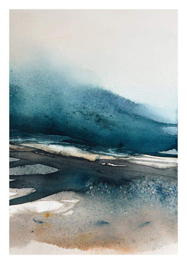 Imposed memories by Tania Zubareva - a petrol blue ridge above bands of sand and ochre