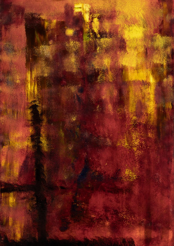 Einmal um die Welt by Sophie Schillen - deep red and burgundy with yellow light breaking through