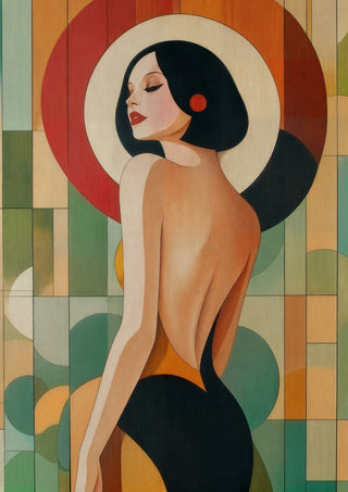 Golden Silence II by ArtySjak - an Art Deco muse seen from behind against a green ground