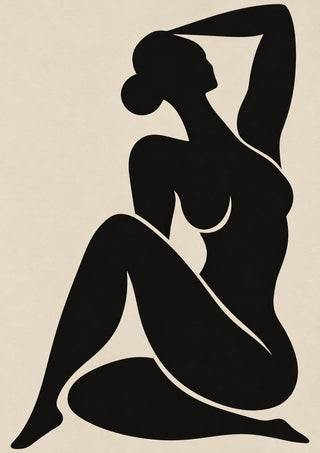Abstract Black Nude Woman by TimlessArtworks - a seated silhouette cut in flat black on cream