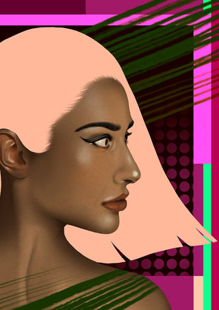 Electric Profile by Sabrina Rosenblatt - a woman in sharp profile against bands of magenta, green and mint