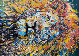 Soul of a lion by Bibi - a lion's head with a mane of yellow, orange and red knife strokes