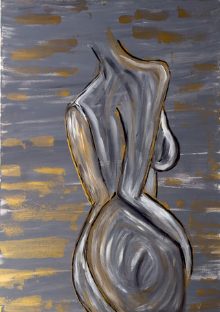 Contours of Silence by Bibi - an abstract female figure in silver grey on a grey ground
