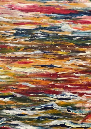 Feelings by Tonia - broken horizontal bands of red, ochre and deep green in thick knife strokes