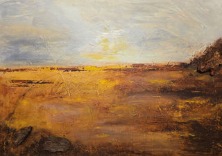 When the Light Grows Quiet by Sabine Halbrock - an ochre and brown landscape under a pale sky