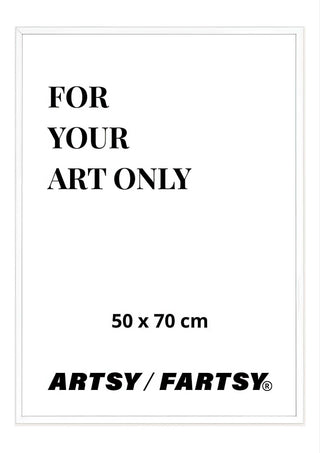 White wooden frame, 50x70 cm, Danish design, on a white background.