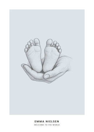 Baby Feet name poster in dusty blue