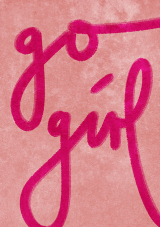 "Go girl" in bold pink script on a soft pink textured background, cover for Go girl by Raissa Oltmanns.