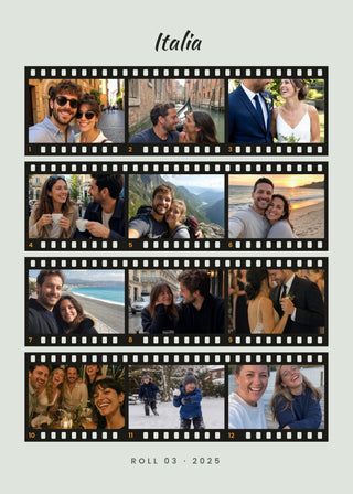 Film Roll personalised poster – a contact sheet with 12 travel photos, on sage