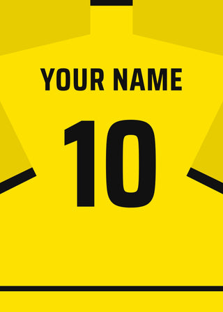 Personalised football shirt poster in Dortmund yellow with black lettering – a name and number on the back