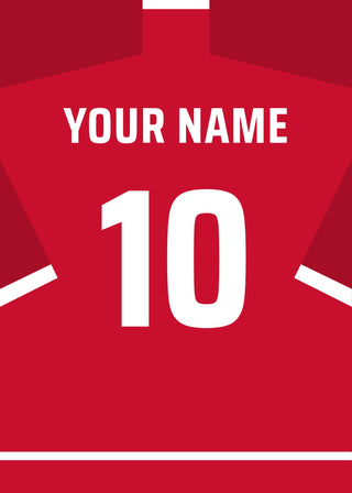Personalised football shirt poster in Liverpool colours – red shirt with name and number on the back